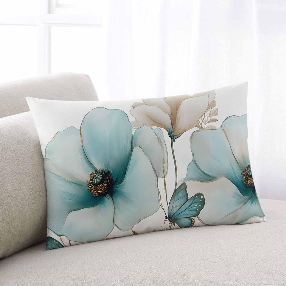 1854 Spring Flower Throw Pillow Cover, Vintage Watercolor Floral Lumbar